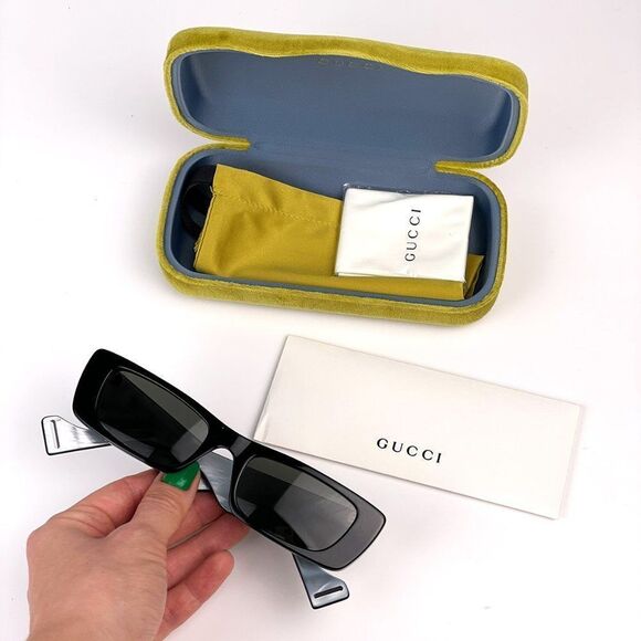 Gucci GG0516S 001 Sunglasses Black Silver Flash Logo Gradient Rectangle Women - Picture 12 of 12